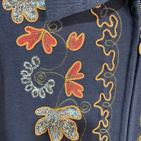 Carol Little Womens Sweater Dress Size large Vintage navy Embroidered Midi Wool - Picture 4 of 13